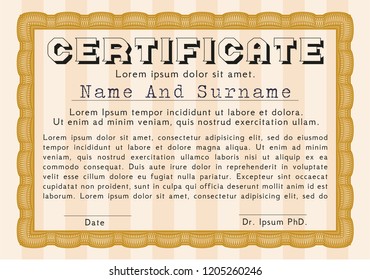 Orange Certificate. Printer friendly. Money Pattern design. Detailed. 