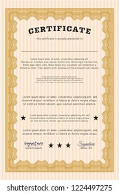 Orange Certificate. With quality background. Artistry design. Vector illustration. 