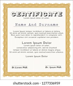 Orange Certificate. With quality background. Nice design. Vector illustration. 