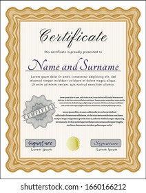 Orange Certificate. With quality background. Vector illustration. Modern design. 