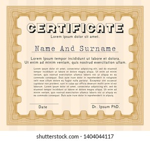 Orange Certificate. Retro design. Complex background. Customizable, Easy to edit and change colors. 