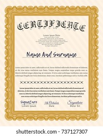 Orange Certificate. Retro design. Customizable, Easy to edit and change colors. With quality background. 