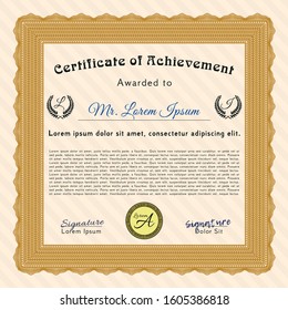 Orange Certificate. Retro design. Detailed. With complex background. 