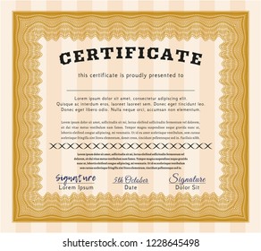 Orange Certificate. Retro design. Vector illustration. Printer friendly. 