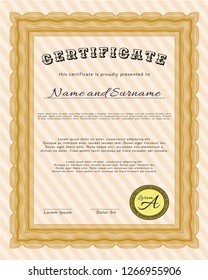 Orange Certificate. Retro design. Vector illustration. Printer friendly. 