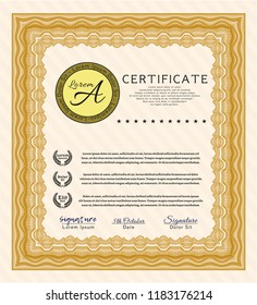 Orange Certificate. Sophisticated design. With background. Customizable, Easy to edit and change colors. 