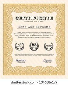 Orange Certificate. Sophisticated design. With complex linear background. Vector illustration. 