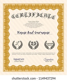 Orange Certificate. Superior design. Detailed. With background. 
