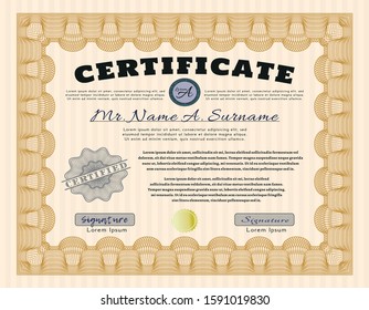 Orange Certificate. Superior design. With great quality guilloche pattern. Customizable, Easy to edit and change colors. 