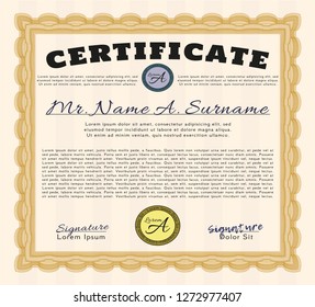 Orange Certificate. Superior design. Vector illustration. Easy to print. 