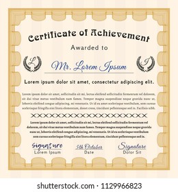 Orange Certificate template. Artistry design. Detailed. With complex linear background. 