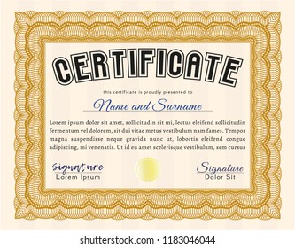 Orange Certificate template. Artistry design. Printer friendly. Customizable, Easy to edit and change colors. 
