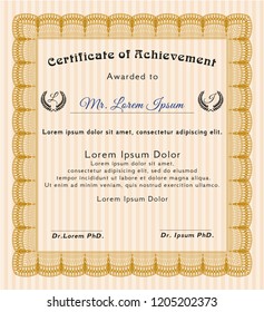 Orange Certificate template. With background. Vector illustration. Sophisticated design. 