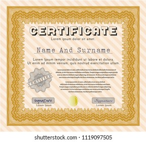 Orange Certificate template. Complex background. Money Pattern. Detailed. 