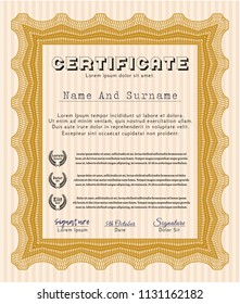 Orange Certificate template. Complex background. Retro design. Vector illustration. 
