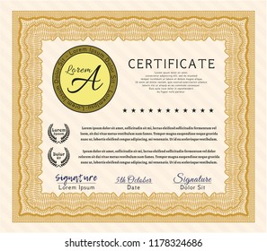 Orange Certificate template. Complex background. Detailed. Money design. 