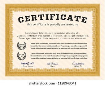 Orange Certificate template. Cordial design. With linear background. Vector illustration. 