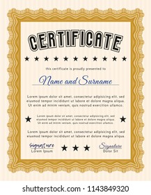 Orange Certificate template. Cordial design. Detailed. Easy to print. 