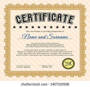 Orange Certificate template. Cordial design. Vector illustration. Complex background. 