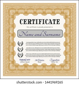 Orange Certificate template. Cordial design. Easy to print. Vector illustration. 