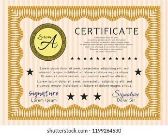 Orange Certificate template. Customizable, Easy to edit and change colors. With background. Artistry design. 