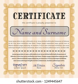 Orange Certificate template. Customizable, Easy to edit and change colors. With guilloche pattern and background. Money Pattern design. 