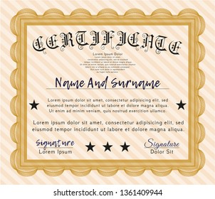 Orange Certificate template. Customizable, Easy to edit and change colors. With complex linear background. Good design. 