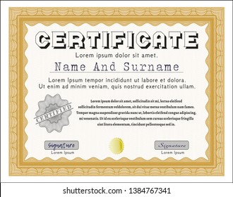 Orange Certificate template. Customizable, Easy to edit and change colors. Complex background. Lovely design. 