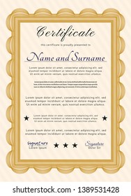 Orange Certificate template. Customizable, Easy to edit and change colors. Complex background. Sophisticated design. 