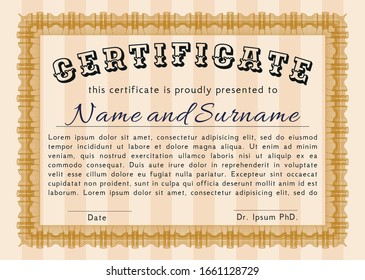 Plantilla de certificado naranja. Personalizable, Fácil de editar y cambiar de color. Con fondo. Diseño superior. 