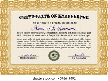 Orange Certificate template. Customizable, Easy to edit and change colors. Easy to print. Cordial design. 