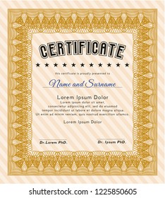 Orange Certificate template. Detailed. With complex background. Modern design. 