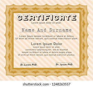 Orange Certificate template. Detailed. With guilloche pattern. Money design. 