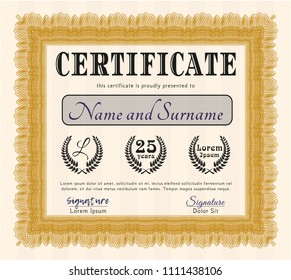 Orange Certificate template. Detailed. Printer friendly. Artistry design. 