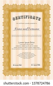 Orange Certificate template. Detailed. With quality background. Superior design. 