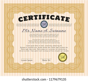 Orange Certificate template or diploma template. Artistry design. With quality background. Detailed. 