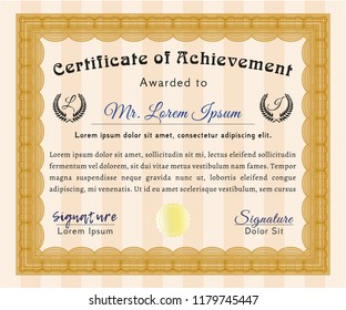 Orange Certificate template or diploma template. With background. Vector illustration. Elegant design. 