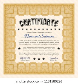 Orange Certificate template or diploma template. With background. Vector illustration. Artistry design. 