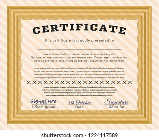 Orange Certificate Template Diploma Template Background Stock Vector 