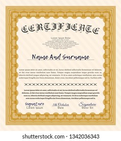 Orange Certificate template or diploma template. With background. Customizable, Easy to edit and change colors. Perfect design. 