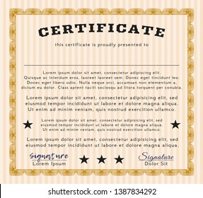 Orange Certificate template or diploma template. With background. Vector illustration. Excellent design. 