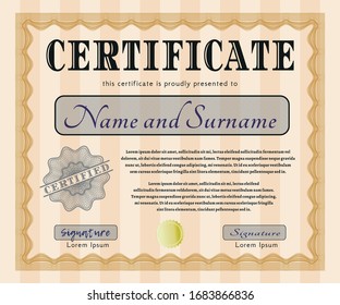 Orange Certificate template or diploma template. With background. Vector illustration. Artistry design. 