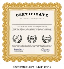 Orange Certificate template or diploma template. Beauty design. Vector illustration. With complex linear background. 