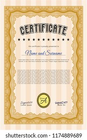 Orange Certificate template or diploma template. Complex background. Elegant design. Customizable, Easy to edit and change colors. 