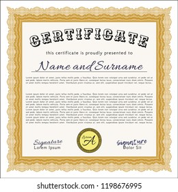 Orange Certificate template or diploma template. Complex background. Elegant design. Vector illustration. 