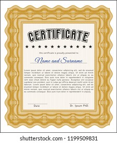 Orange Certificate template or diploma template. With complex linear background. Detailed. Perfect design. 