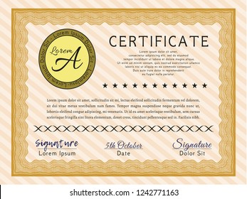 Orange Certificate template or diploma template. Complex background. Detailed. Elegant design. 