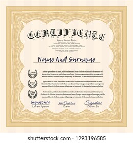 Orange Certificate template or diploma template. Complex background. Customizable, Easy to edit and change colors. Money style design. 