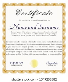 Orange Certificate template or diploma template. With complex linear background. Vector illustration. Modern design. 