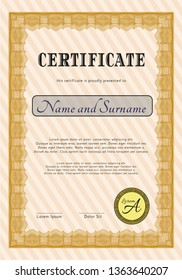 Orange Certificate template or diploma template. With complex linear background. Customizable, Easy to edit and change colors. Excellent design. 